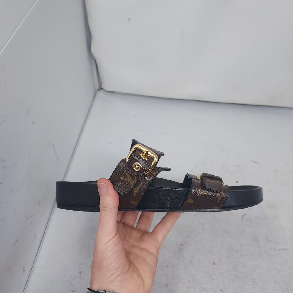 Louis Vuitton Brown Buckle Bom Dia Monogram Flat Slide Sandal - Picture 10 of 15